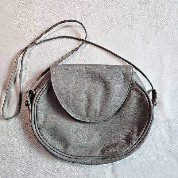 Bugatti Small Gray Leather Shoulder Handbag Purse - Picture 1 of 7